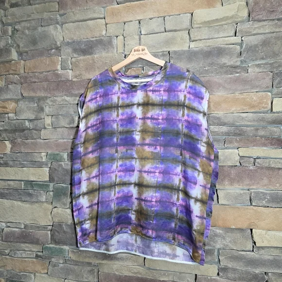 Raquel Allegra Purple Brown Tie Dye Blouse Sleeveless Size 3/ XL